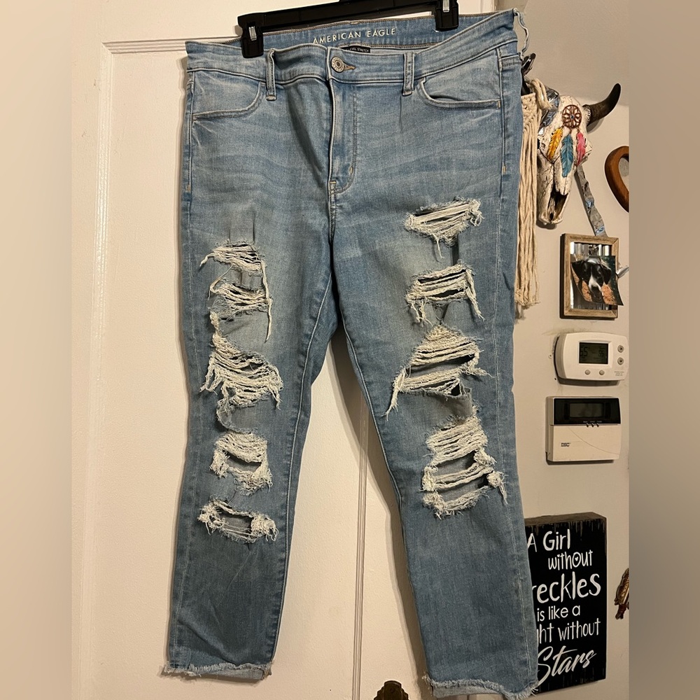 American Eagle Outfitters Women's Ripped Light Blue Jeans
